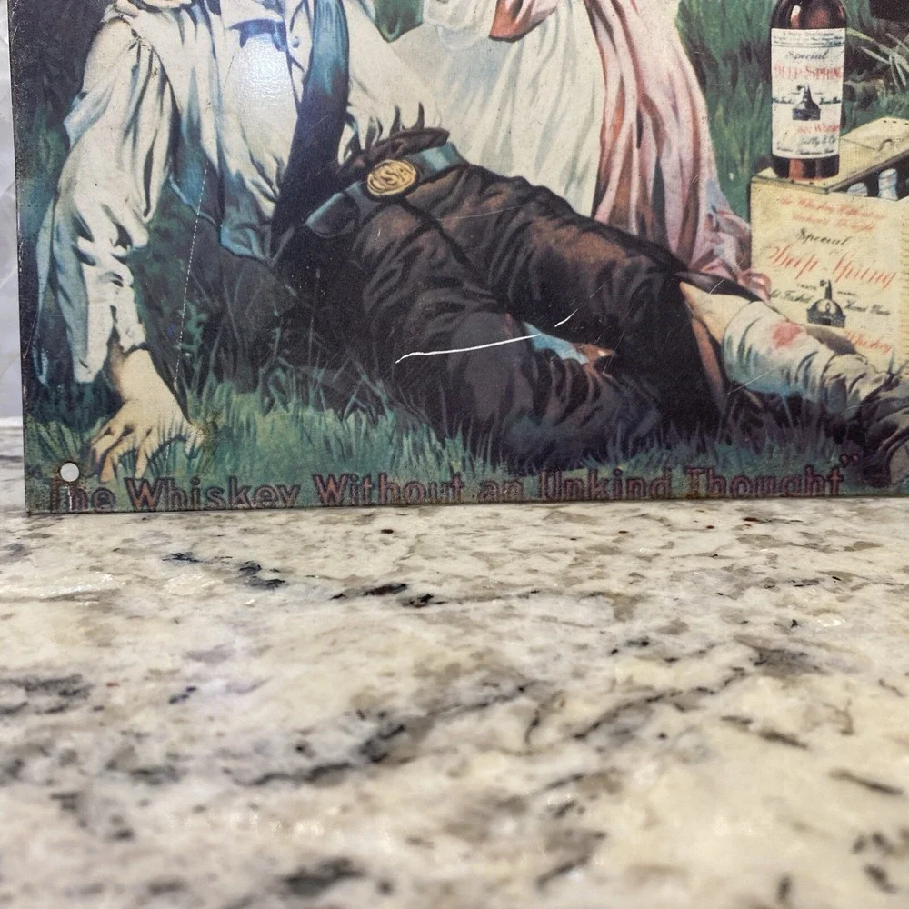 DEEP SPRING WHISKEY‎ Robert E Lee Civil War TIN Metal Sign Flag Whiskey USA